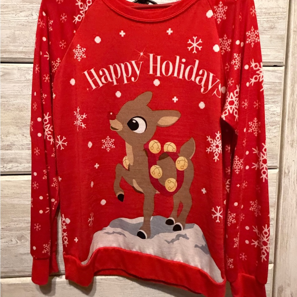 Red Holiday Reindeer Long Sleeve Top